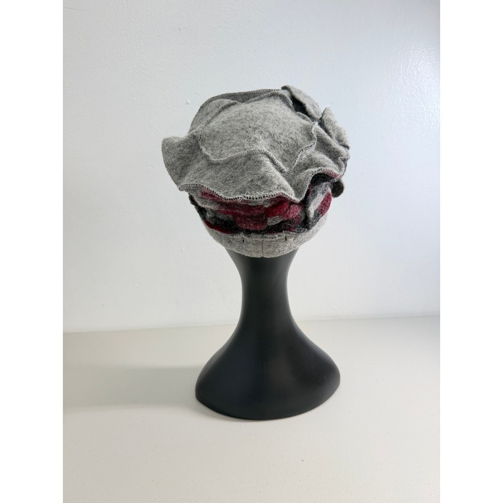 La Fenice Italy Wool Blend Felted Floral Hat Art to Wear Lagenlook Gray Burgundy - Picture 5 of 8